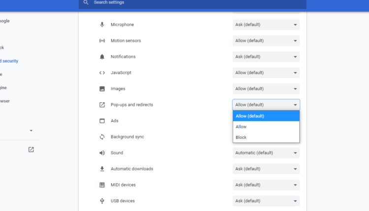 chrome how to turn off pop up blocker