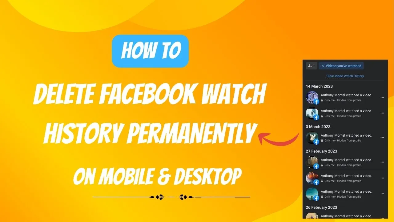  A screenshot of a web page with the heading 'How to Delete Facebook Video Watch History Permanently on Mobile & Desktop'.